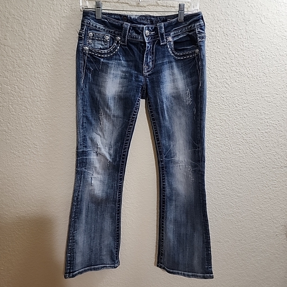 Miss Me Boot JE5641BN Womens Distressed Rhinestone Denim Jeans Size 27